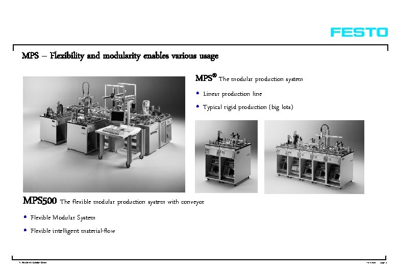 MPS – Flexibility and modularity enables various usage MPS® The modular production system • MPS – Flexibility and modularity enables various usage MPS® The modular production system •
