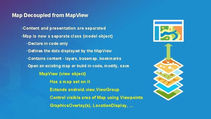 Map Decoupled from Map. View • Content • Map and presentation are separated is