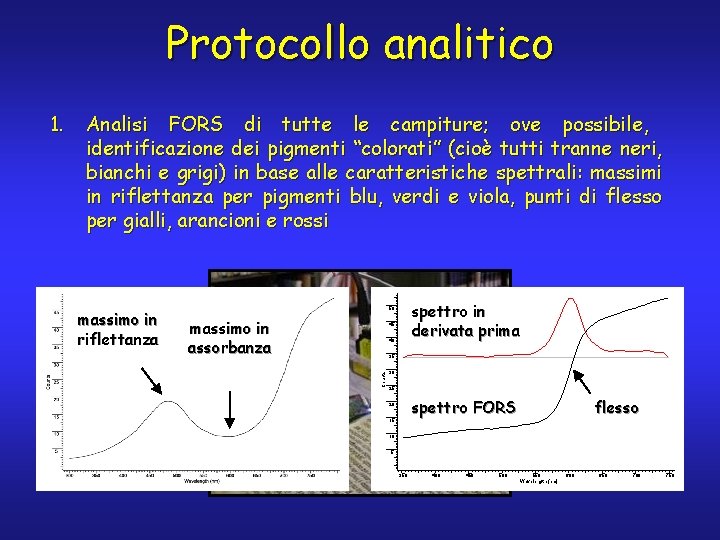 Protocollo analitico Analisi FORS di tutte le campiture; ove possibile, identificazione dei pigmenti “colorati”
