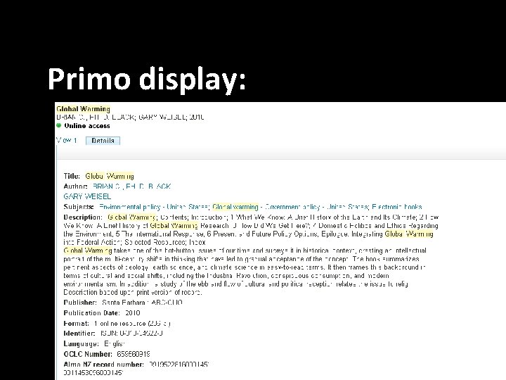 Primo display: 