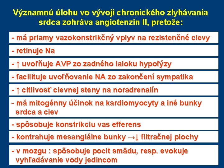Významnú úlohu vo vývoji chronického zlyhávania srdca zohráva angiotenzín II, pretože: - má priamy Významnú úlohu vo vývoji chronického zlyhávania srdca zohráva angiotenzín II, pretože: - má priamy
