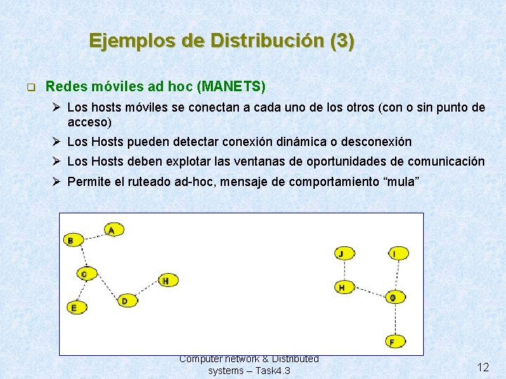 Ejemplos de Distribución (3) q Redes móviles ad hoc (MANETS) Ø Los hosts móviles