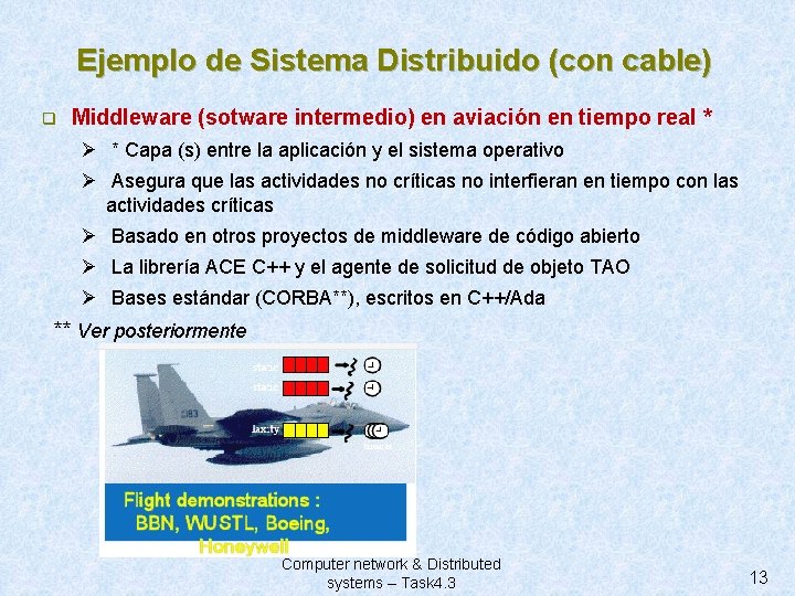 Ejemplo de Sistema Distribuido (con cable) q Middleware (sotware intermedio) en aviación en tiempo