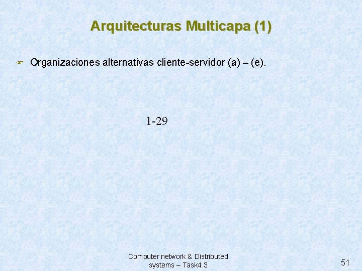 Arquitecturas Multicapa (1) F Organizaciones alternativas cliente-servidor (a) – (e). 1 -29 Computer network