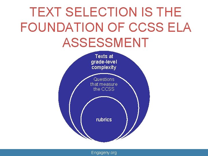 TEXT SELECTION IS THE FOUNDATION OF CCSS ELA ASSESSMENT Texts at grade-level complexity Questions