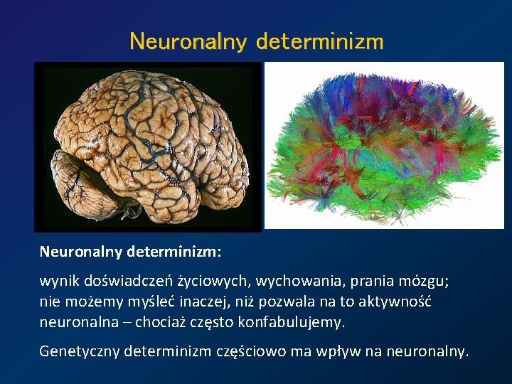 Neuronalny determinizm: wynik doświadczeń życiowych, wychowania, prania mózgu; nie możemy myśleć inaczej, niż pozwala