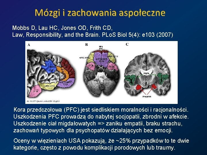 Mózgi i zachowania aspołeczne Mobbs D, Lau HC, Jones OD, Frith CD, Law, Responsibility,