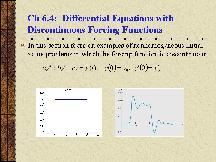 Ch 6. 4: Differential Equations with Discontinuous Forcing Functions In this section focus on