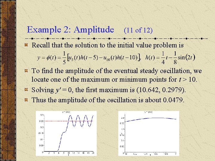 Example 2: Amplitude (11 of 12) Recall that the solution to the initial value