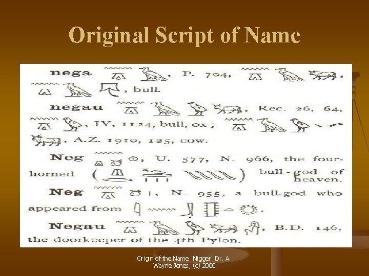 Original Script of Name Origin of the Name "Nigger" Dr. A. Wayne Jones, (c) Original Script of Name Origin of the Name "Nigger" Dr. A. Wayne Jones, (c)