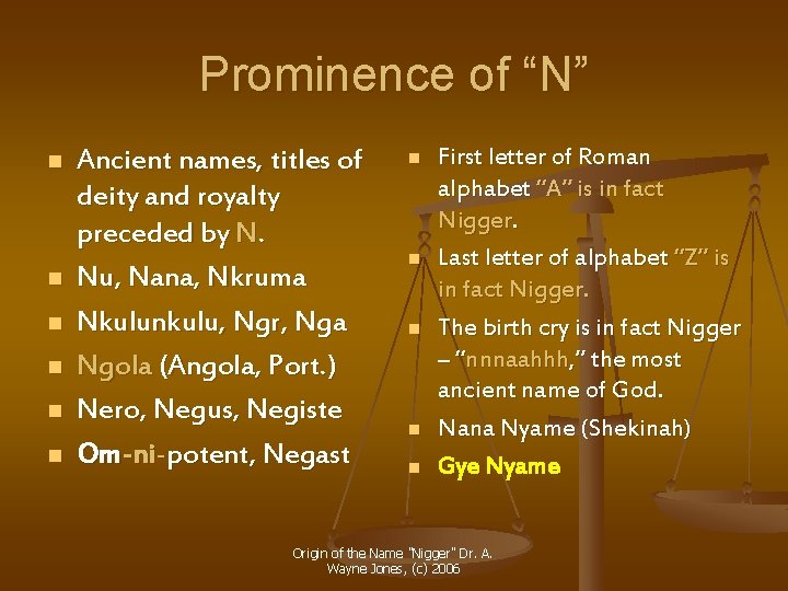 Prominence of “N” n n n Ancient names, titles of deity and royalty preceded Prominence of “N” n n n Ancient names, titles of deity and royalty preceded