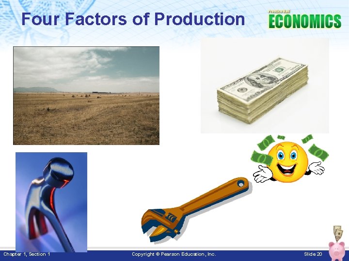 Four Factors of Production Chapter 1, Section 1 Copyright © Pearson Education, Inc. Slide