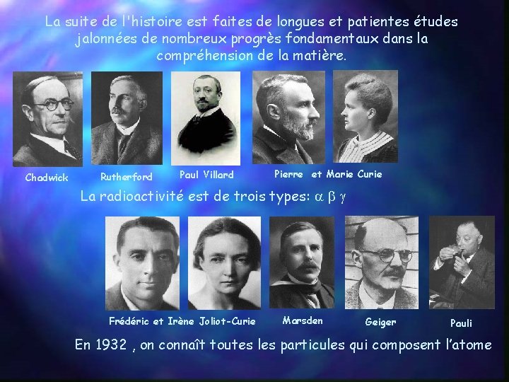 La suite de l'histoire est faites de longues et patientes études jalonnées de nombreux