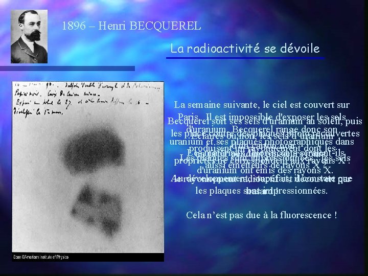 1896 – Henri BECQUEREL La radioactivité se dévoile La semaine suivante, le ciel est