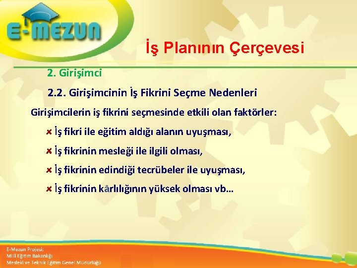 İş Planının Çerçevesi 2. Girişimci 2. 2. Girişimcinin İş Fikrini Seçme Nedenleri Girişimcilerin iş