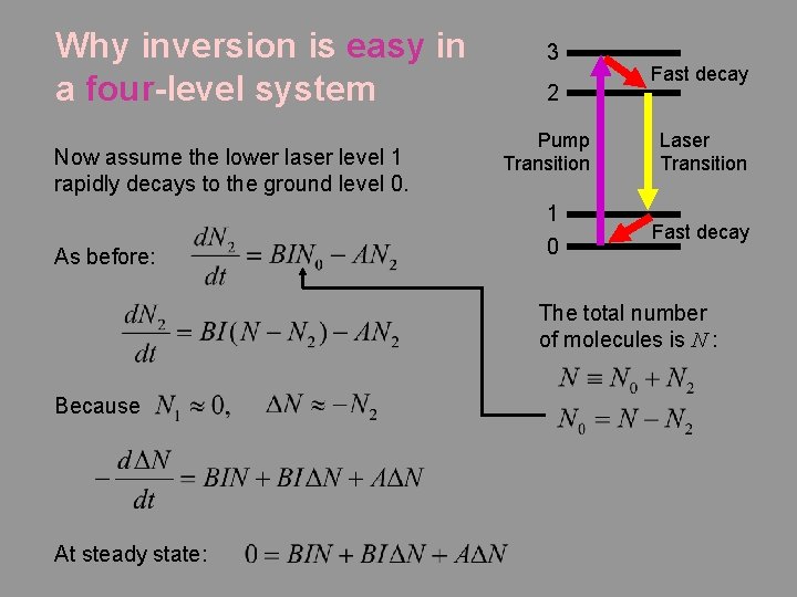 Why inversion is easy in a four-level system Now assume the lower laser level