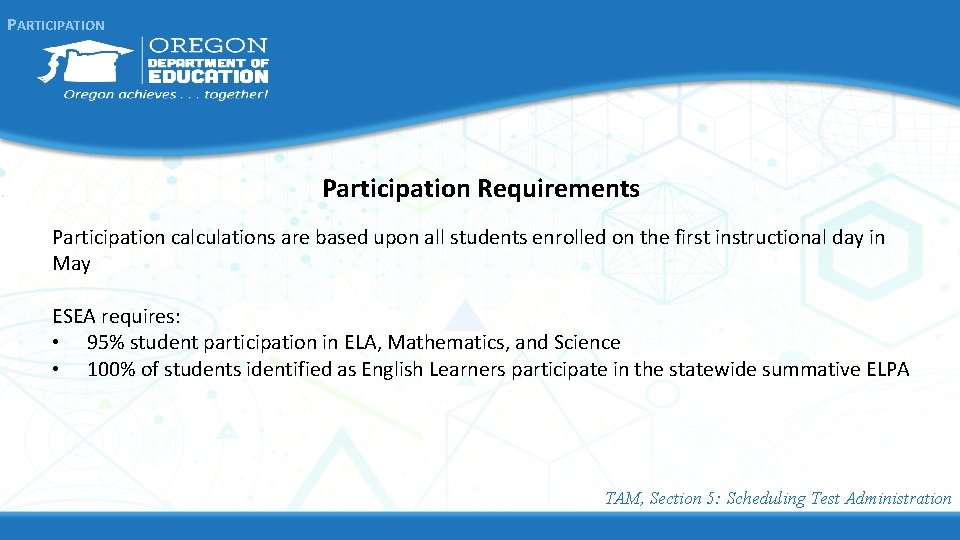 PARTICIPATION Participation Requirements Participation calculations are based upon all students enrolled on the first PARTICIPATION Participation Requirements Participation calculations are based upon all students enrolled on the first