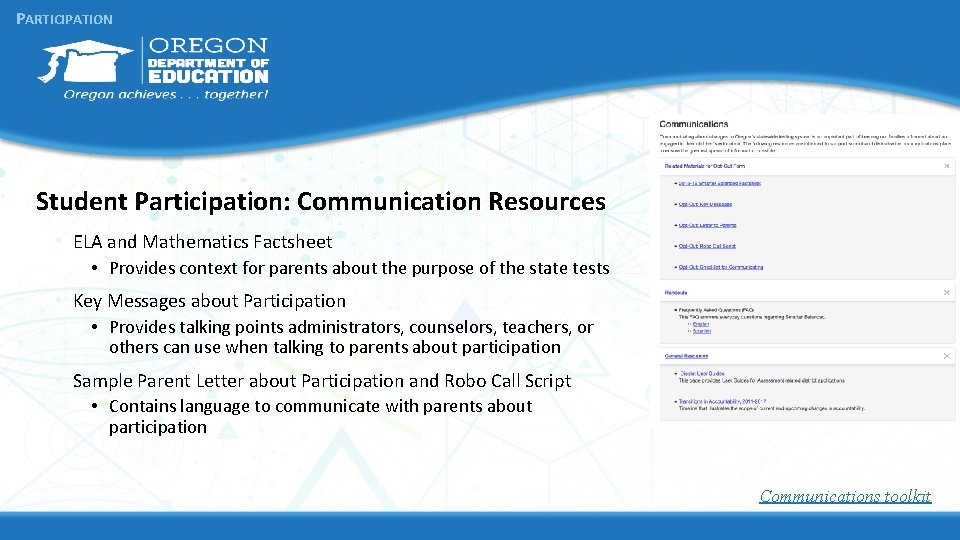 PARTICIPATION Student Participation: Communication Resources • ELA and Mathematics Factsheet • Provides context for PARTICIPATION Student Participation: Communication Resources • ELA and Mathematics Factsheet • Provides context for