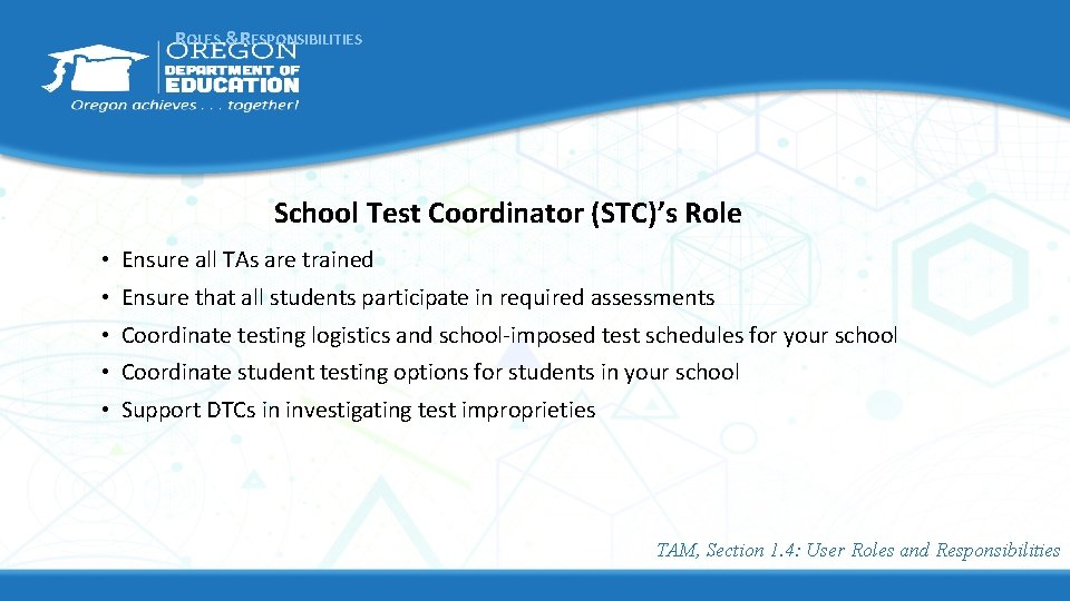 ROLES &RESPONSIBILITIES School Test Coordinator (STC)’s Role • Ensure all TAs are trained • ROLES &RESPONSIBILITIES School Test Coordinator (STC)’s Role • Ensure all TAs are trained •