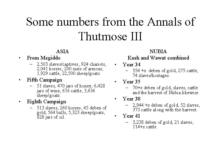 Some numbers from the Annals of Thutmose III • ASIA From Megiddo – 2,