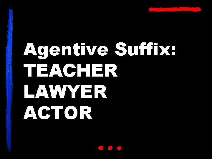 Agentive Suffix: TEACHER LAWYER ACTOR 