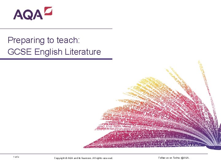 Preparing to teach: GCSE English Literature 1 of x Copyright © AQA and its