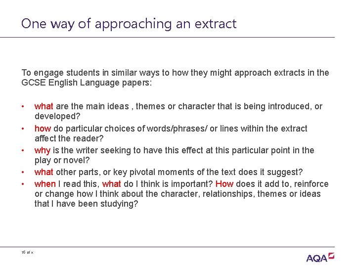 One way of approaching an extract To engage students in similar ways to how