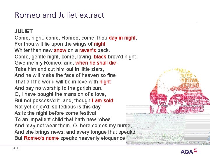 Romeo and Juliet extract JULIET Come, night; come, Romeo; come, thou day in night;