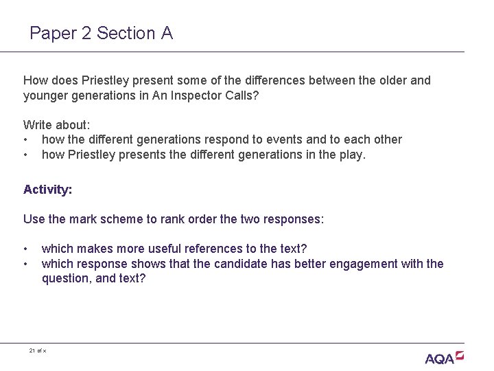 Paper 2 Section A How does Priestley present some of the differences between the