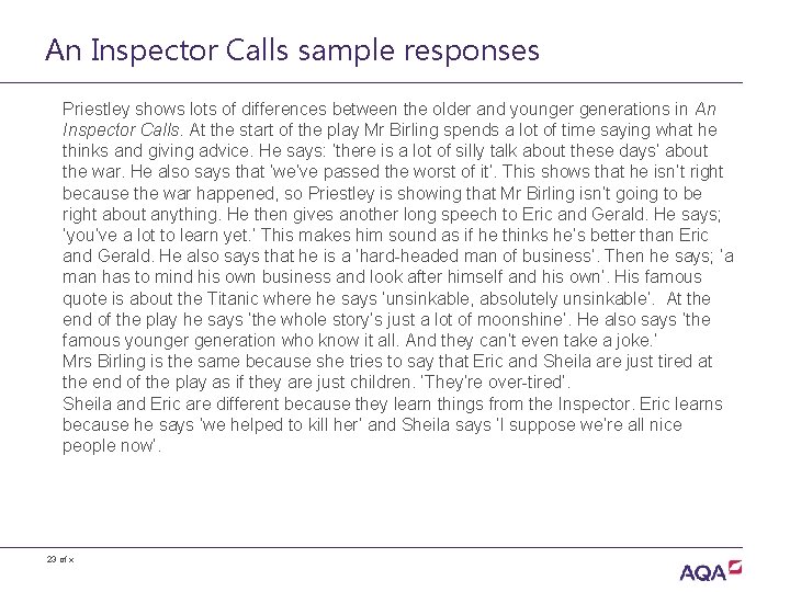 An Inspector Calls sample responses Priestley shows lots of differences between the older and