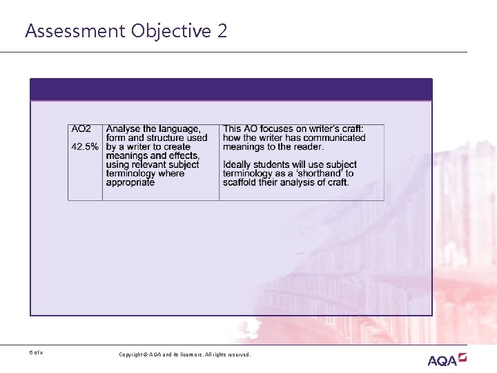 Assessment Objective 2 6 of x Copyright © AQA and its licensors. All rights