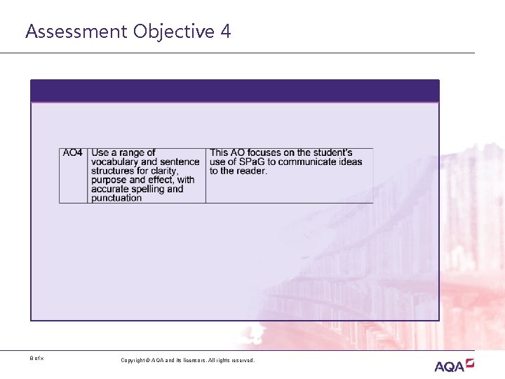 Assessment Objective 4 8 of x Copyright © AQA and its licensors. All rights