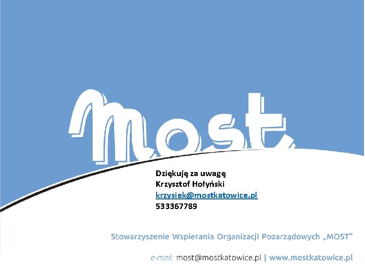 Dziękuję za uwagę Krzysztof Hołyński krzysiek@mostkatowice. pl 533367789 