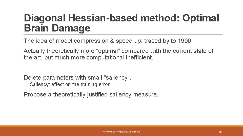 Diagonal Hessian-based method: Optimal Brain Damage The idea of model compression & speed up: