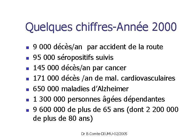 Quelques chiffres-Année 2000 n n n n 9 000 décès/an par accident de la