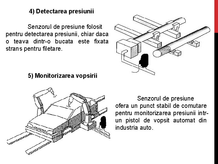 4) Detectarea presiunii Senzorul de presiune folosit pentru detectarea presiunii, chiar daca o teava