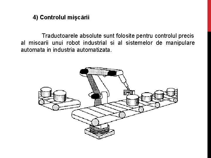 4) Controlul mișcării Traductoarele absolute sunt folosite pentru controlul precis al miscarii unui robot