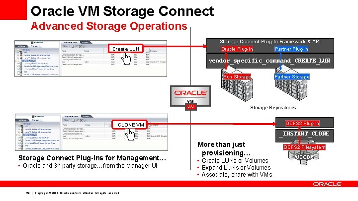 Oracle VM Storage Connect Advanced Storage Operations Storage Connect Plug-In Framework & API Oracle