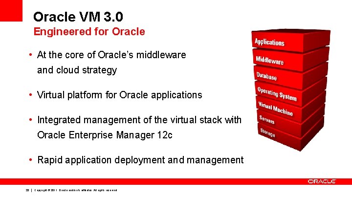 Oracle VM 3. 0 Engineered for Oracle • At the core of Oracle’s middleware