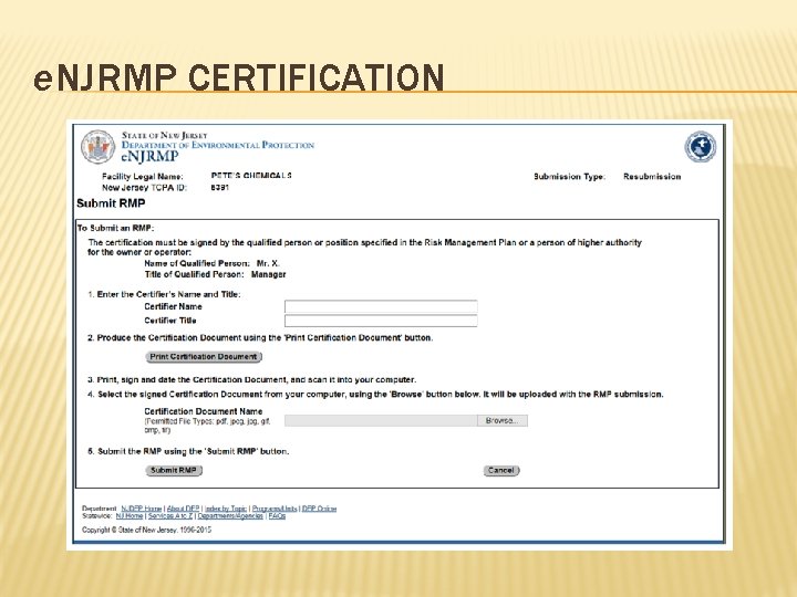 e. NJRMP CERTIFICATION 