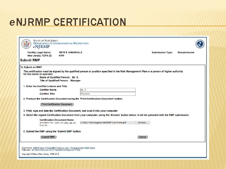 e. NJRMP CERTIFICATION 