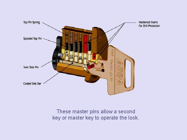 These master pins allow a second key or master key to operate the lock.