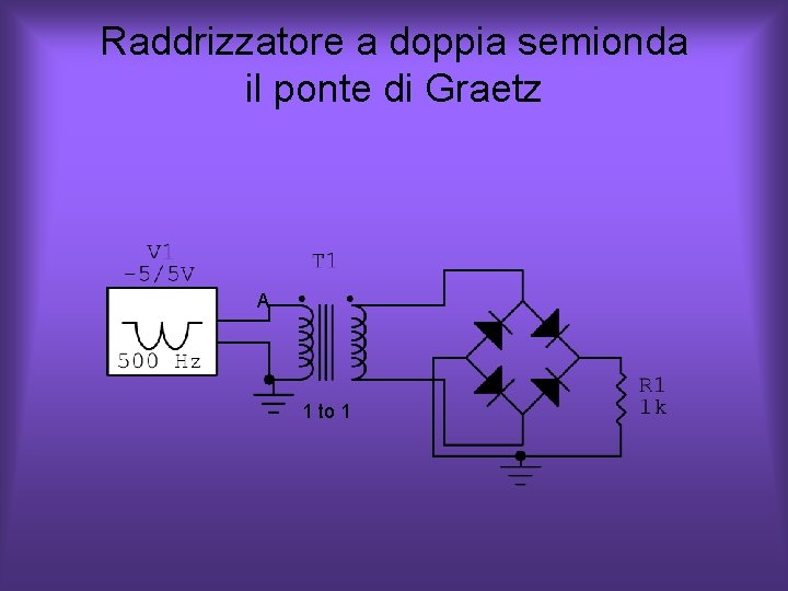 Raddrizzatore a doppia semionda il ponte di Graetz A 1 to 1 Raddrizzatore a doppia semionda il ponte di Graetz A 1 to 1