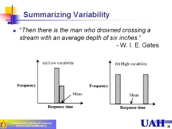 Summarizing Variability n “Then there is the man who drowned crossing a stream with