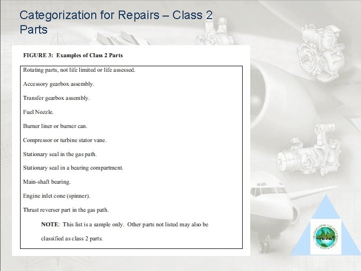 Categorization for Repairs – Class 2 Parts 