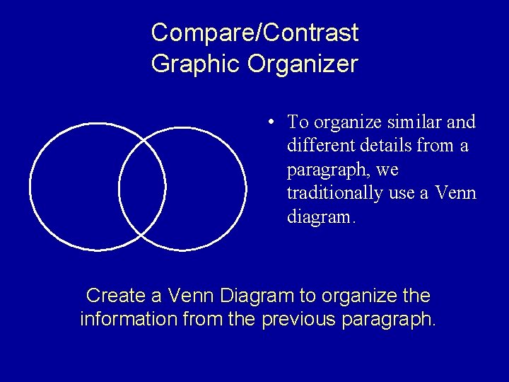 Compare/Contrast Graphic Organizer • To organize similar and different details from a paragraph, we