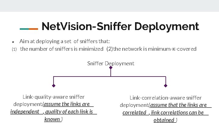 Net. Vision-Sniffer Deployment ● (1) Aim at deploying a set of sniffers that: the