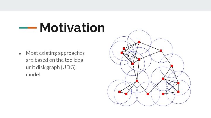 Motivation ● Most existing approaches are based on the too ideal unit disk graph