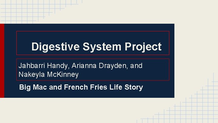 Digestive System Project Jahbarri Handy, Arianna Drayden, and Nakeyla Mc. Kinney Big Mac and