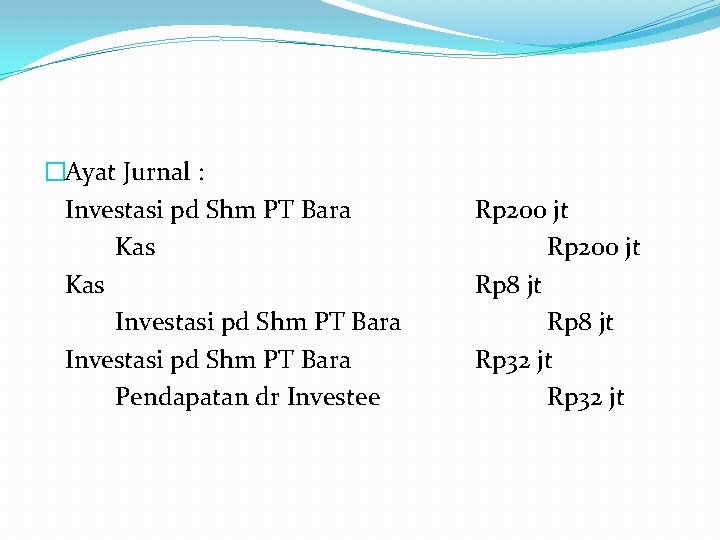 �Ayat Jurnal : Investasi pd Shm PT Bara Kas Investasi pd Shm PT Bara